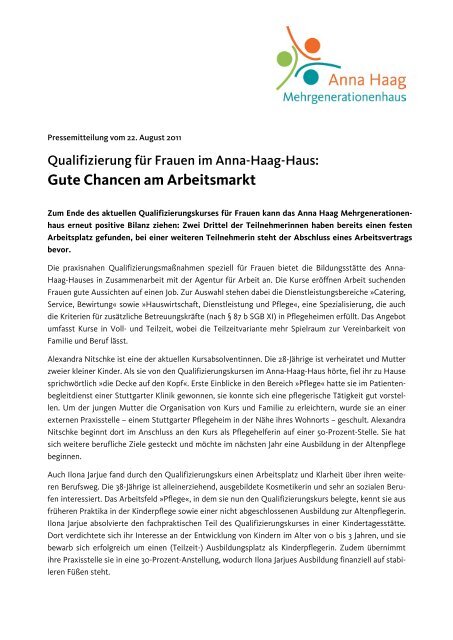 Gute Chancen Am Arbeitsmarkt Anna Haag Mehrgenerationenhaus