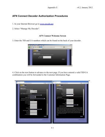 AFN Connect Decoder Authorization Procedures