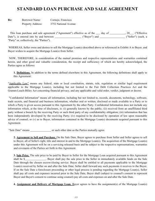 standard loan purchase and sale agreement - FCI Exchange