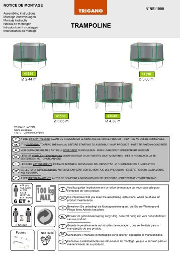 TRAMPOLINE notice - user's manual trampoline ... - Trigano Jardin