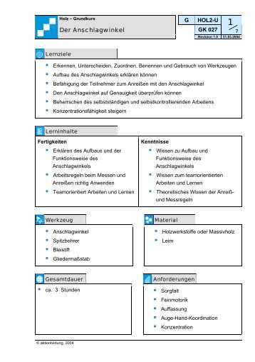 Der Aufbau des Anschlagwinkels - aktionbildung