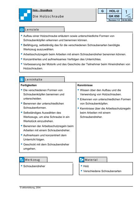 Holzschraube - aktionbildung