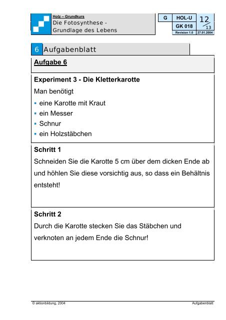 Die Fotosynthese: „Grundlage des Lebens“ - aktionbildung