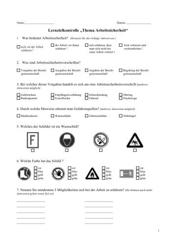 Lernzielkontrolle „Thema Arbeitssicherheit“ - aktionbildung