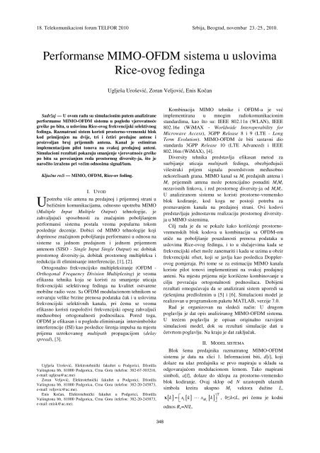 Performanse MIMO-OFDM sistema u uslovima Rice-ovog fedinga