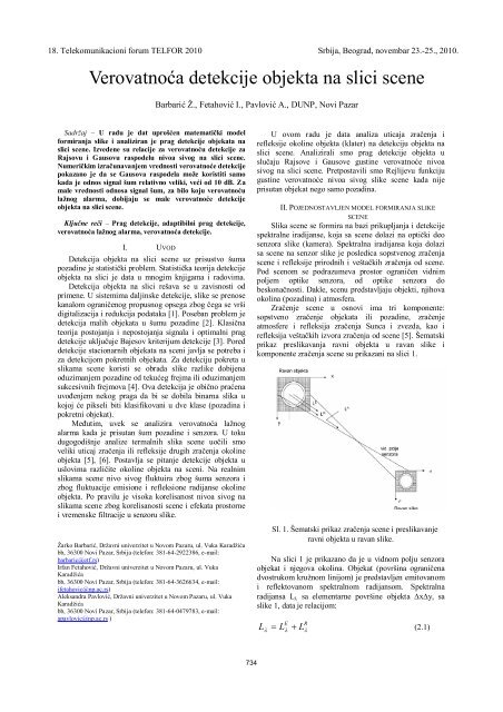 Verovatnoća detekcije objekta na slici scene - Telfor 2010