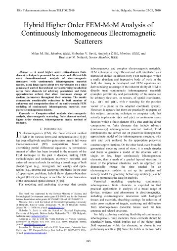Hybrid Higher Order FEM-MoM Analysis of ... - Telfor 2010