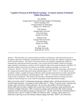 Cognitive Presence in Web-Based Learning: A Content Analysis of ...