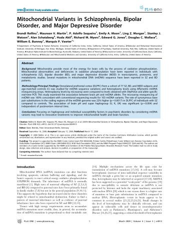 Mitochondrial Variants in Schizophrenia, Bipolar Disorder, and ...