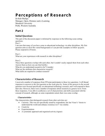 Perceptions of Research - Instructional Technology Forum