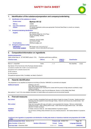 Bartran HV 32 - BP - PDS & MSDS Search