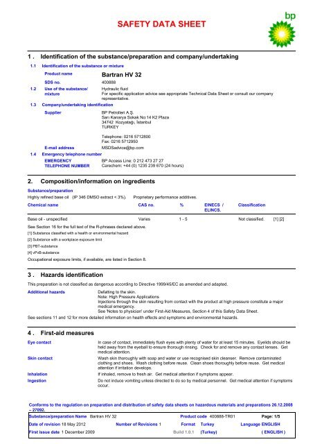 Bartran HV 32 - BP - PDS & MSDS Search