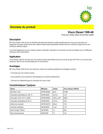 Données du produit Visco Diesel 15W-40 - BP - PDS & MSDS Search