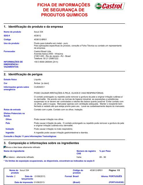 ficha de informações de segurança de produtos quimicos