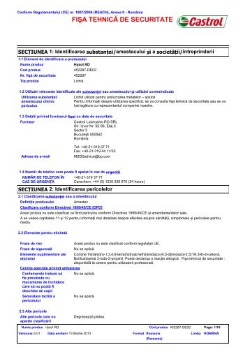 FIŞA TEHNICĂ DE SECURITATE - BP - PDS & MSDS Search