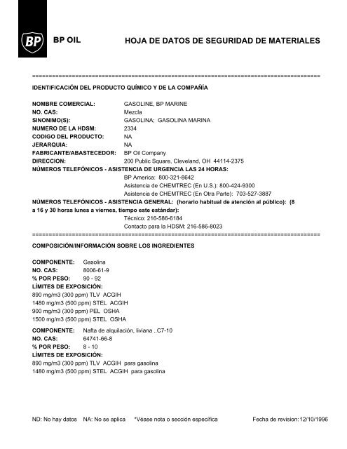 hoja de datos de seguridad de materiales - BP - PDS & MSDS Search