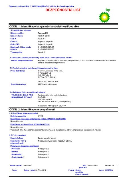 BEZPEČNOSTNÍ LIST - BP - PDS & MSDS Search