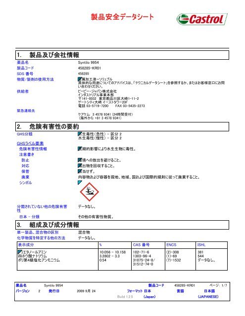 製品安全データシート - BP - PDS & MSDS Search