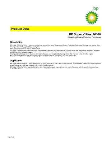 Product Data BP Super V Plus 5W-40 - BP - PDS & MSDS Search