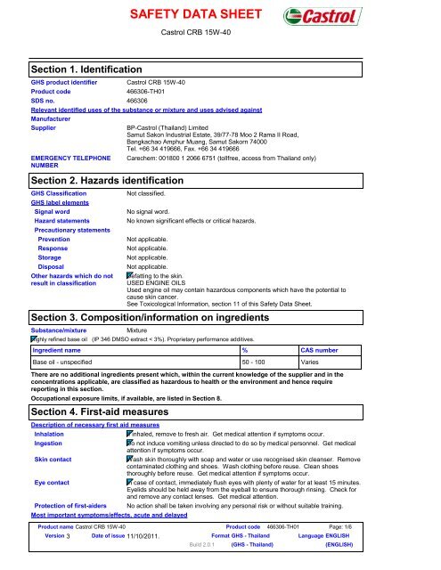 171015Castrol CRB 15W-40.pdf - BP - PDS &amp; MSDS Search