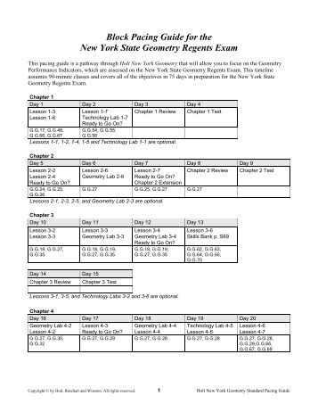 Block Pacing Guide for the New York State Geometry Regents Exam