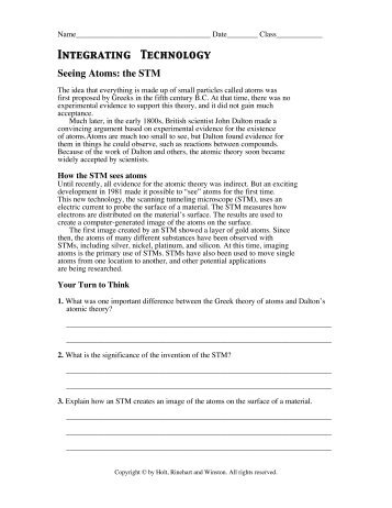 Integrating Technology: Seeing Atoms: the STM with answers