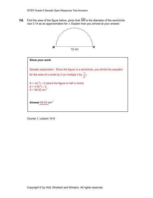 ISTEP Grade 6 Sample Open Response Test Answers