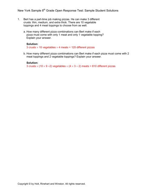 New York Sample 8th Grade Open Response Test: Sample Student ...