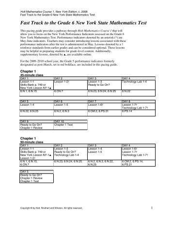 Fast Track to the Grade 6 New York State Mathematics Test