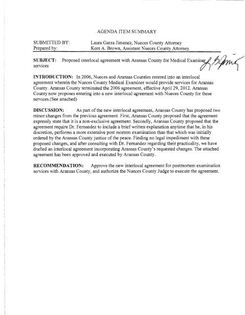 Interlocal Agreement with Aransas County for Medical ... - Agenda