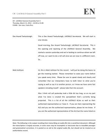 LACRALO General Assembly Part 3 - Costa Rica - icann