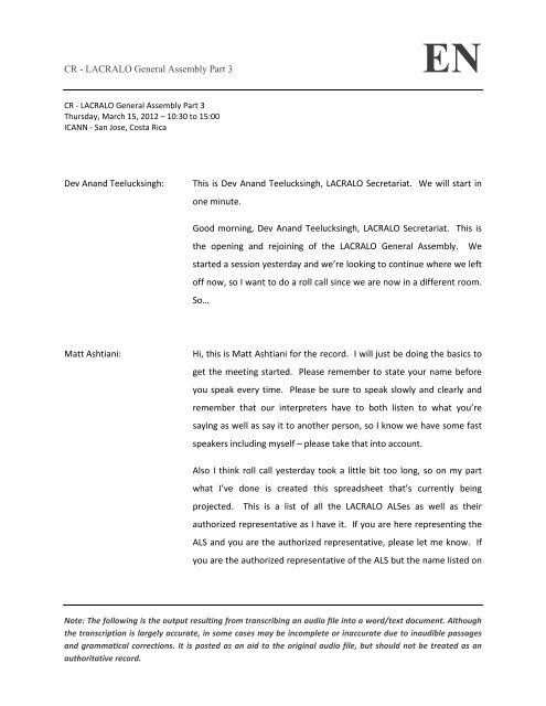 LACRALO General Assembly Part 3 - Costa Rica - icann