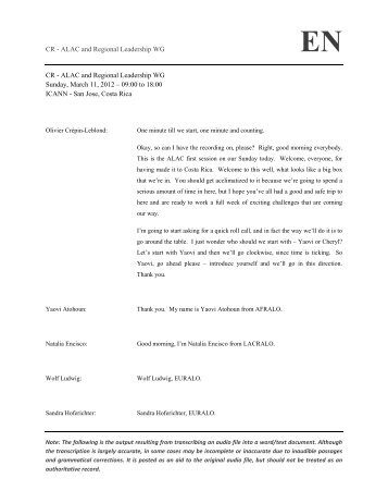 ALAC and Regional Leadership WG CR - Costa Rica - icann