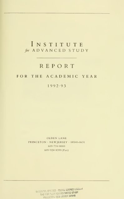 Report for the Academic Year 1992-1993 - The Institute Libraries ...