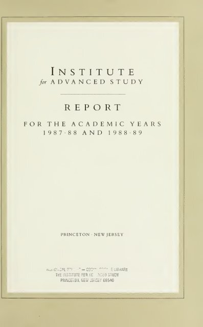 Report for the Academic Years 1987-1988 and 1988-1989