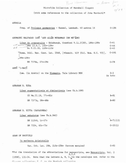 Microfilm Collection Of Marshall Clagetr Liber De Crepusculis Microfilm Collection Of Marshall Clagetr Liber De Crepusculis