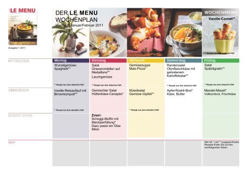 LE MENU Wochenplan 1 Januar/Februar 2011