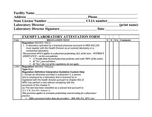 Facility Name Address Phone_____ - Nevada State Health Division