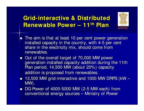 Distributed Generation through Renewable Energy - Ministry of Power