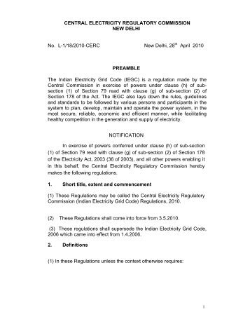 Indian Electricity Grid Code - Ministry of Power