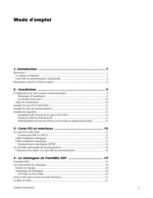 E-MU 0404 OpMan - Version 1.81 B - Francais (12-05-05) - Creative