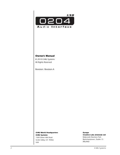 EMU 0204 USB Operation Manual