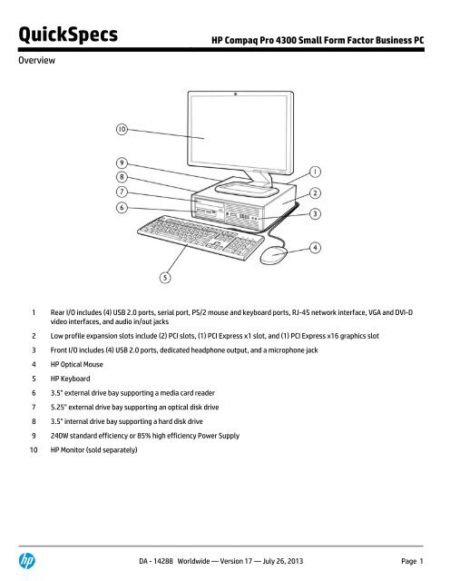 Hp Compaq Pro 4300 Small Form Factor Business Pc Hp Compaq Pro 4300 Small Form Factor Business Pc