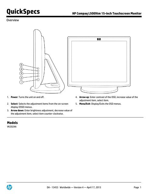 HP Compaq L5009tm 15-inch Touchscreen Monitor