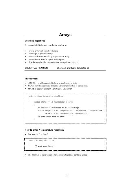 Arrays - Personal Home Pages (at UEL)