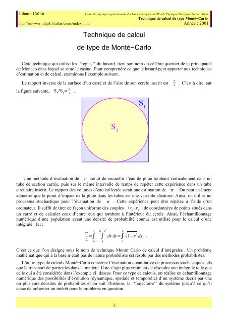 Technique de calcul de type de Monté−Carlo - LPSC - IN2P3