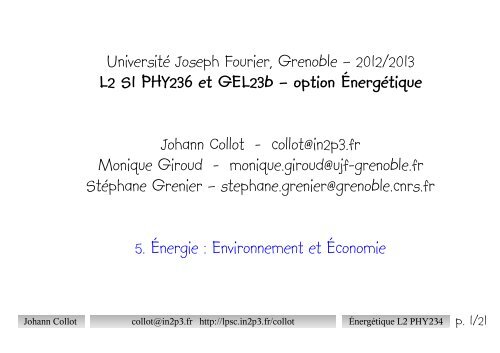 Energie : Environnement et Economie (L2) - LPSC - IN2P3