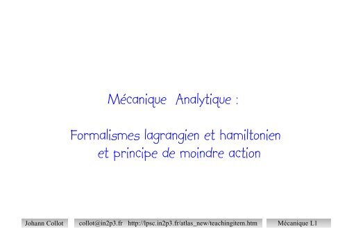 Introduction à la mécanique analytique (L1) - LPSC - IN2P3