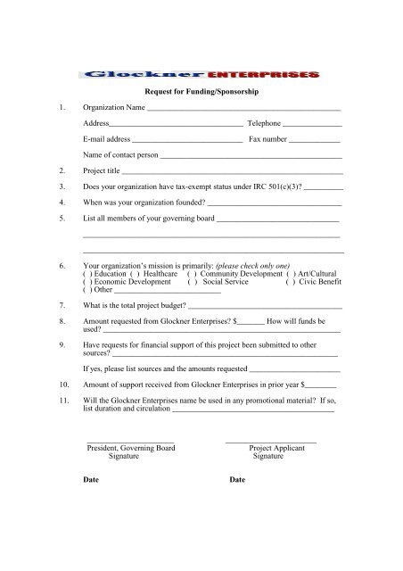 Glockner Auto Credit >> Request For Funding Sponsorship 1 Organization Name Glockner Auto Credit >> Request For Funding Sponsorship 1 Organization Name