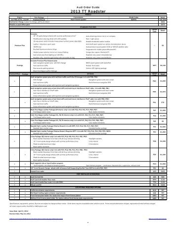 AUDI ORDER GUIDE MODEL YEAR 2013 - U.S.A (Retail) - Dealer